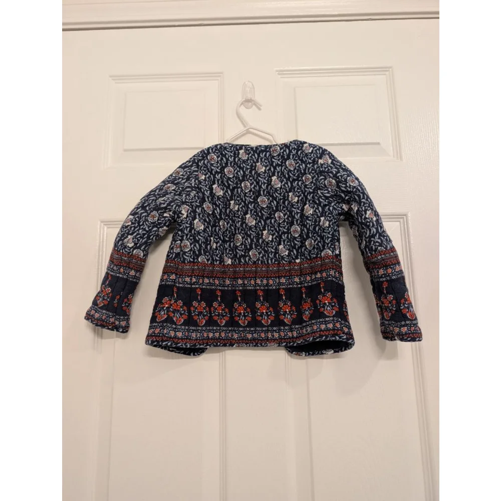 Girls Zara Girls Quilted Jacket Size 5 Navy Red Floral Oriental Style